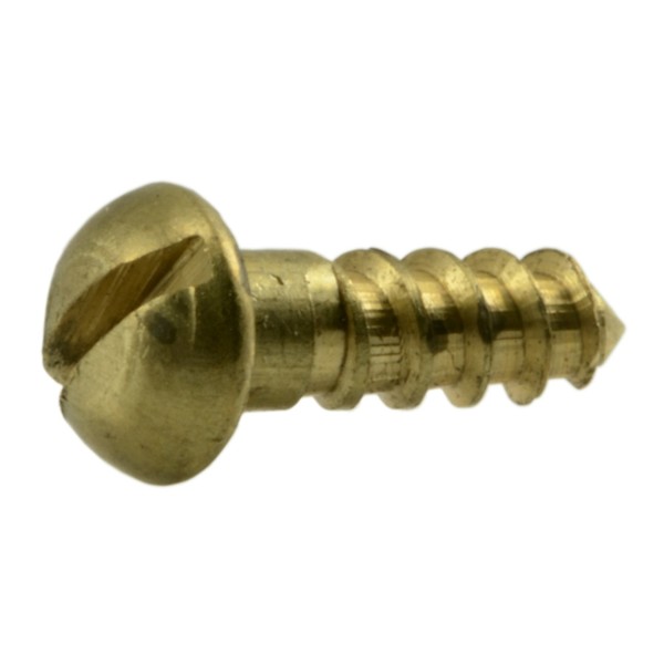 Midwest Fastener Wood Screw, #4, 3/8 in, Plain Brass Round Head Slotted Drive, 20 PK 34639